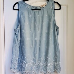 Chambray scalloped detail top